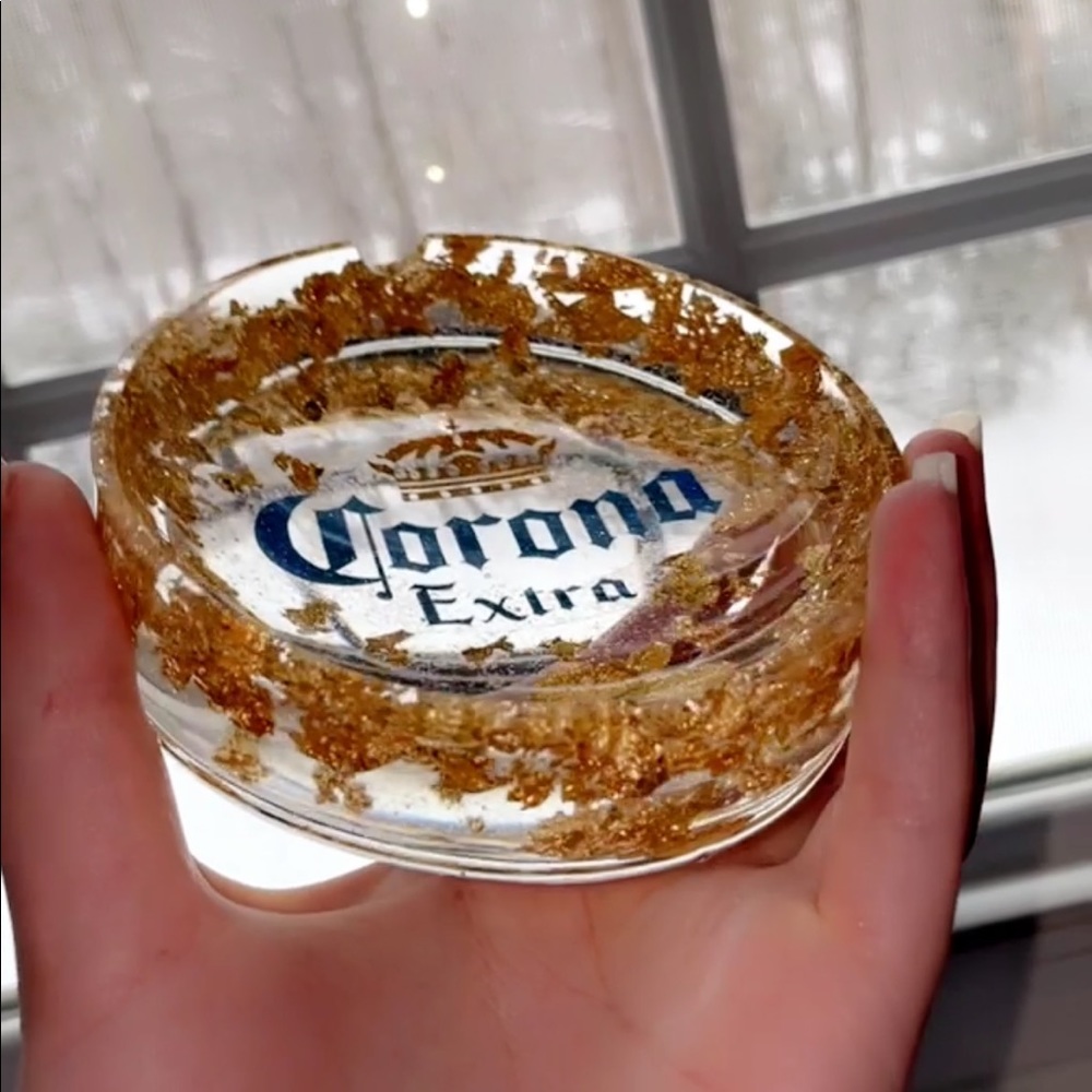ASHTRAY corona ashtray blue/gold/clear & glitter